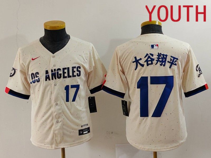 Youth Los Angeles Dodgers #17 Ohtani Cream Fashion Nike Game MLB Jersey style 7013->youth mlb jersey->Youth Jersey